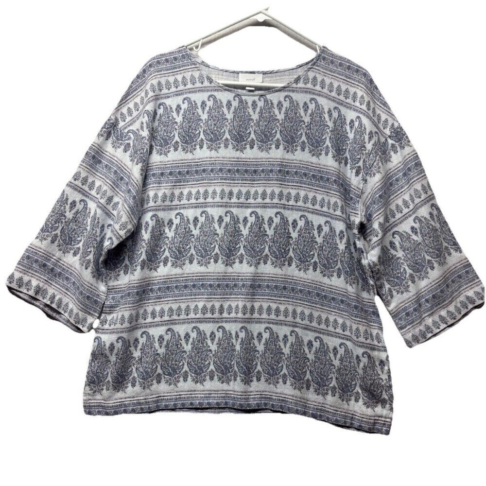 Pure Jill Top Women Medium Blue Paisley Hemp Cotton Light Casual Boho Hippie